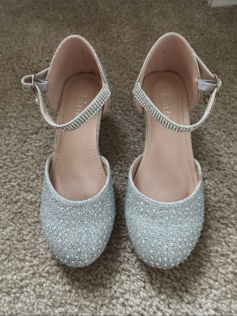 Link Girls' Silver Glitter Dress Shoes with Ankle Strap size 13